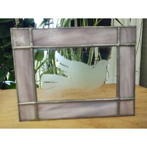 Etched Dove Light Pink Cloud Glass Frame Stained Glass Hanging Suncatcher 7x5.5